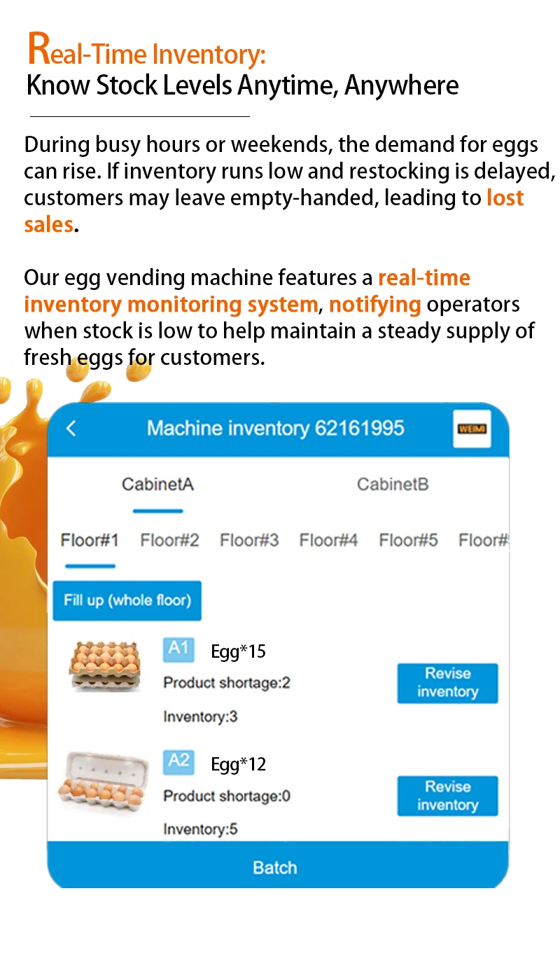 Weimi smart locker vending machine for selling eggs has real-time inventory tracking to make sure products are always in stock.