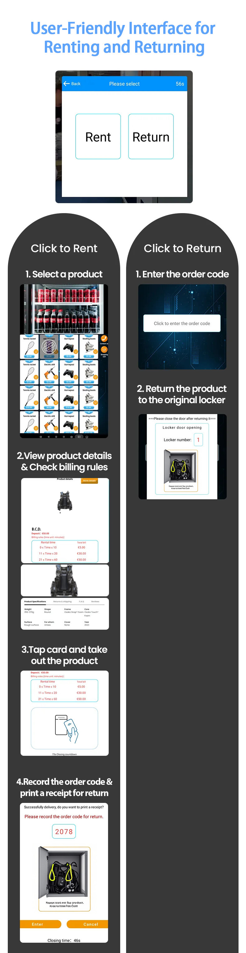 Weimi dive equipment vending machine with user-friendly interface for renting and returning. better rental experience