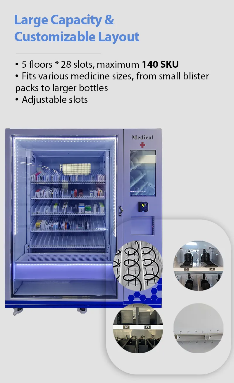 Weimi OTC medicine vending machine with large capacity high volume can hold about 140 items.