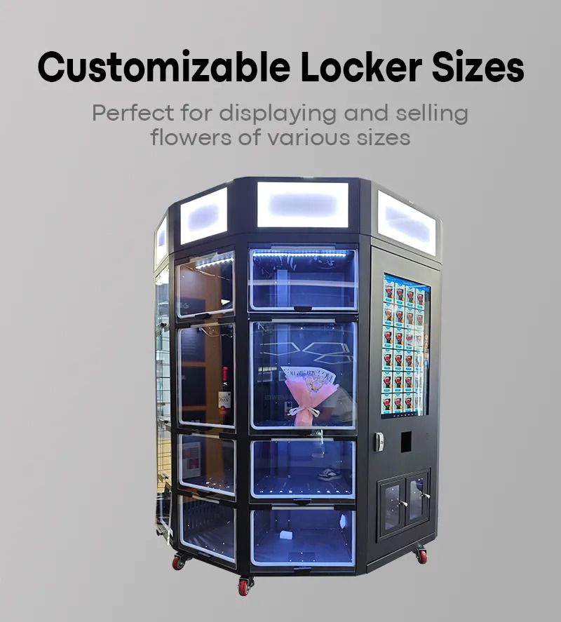 weimi best vending machine for selling flowers. Our machines are available for customizing locker sizes, it's perfect for displaying and selling flowers of various sizes