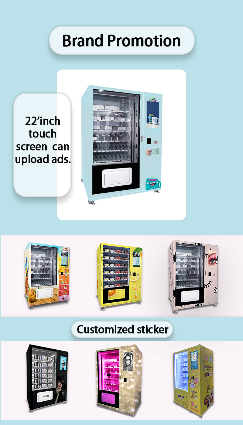 Weimi mug vending machine with large touchscreen for brand ads. our machines are available for customizing sticker