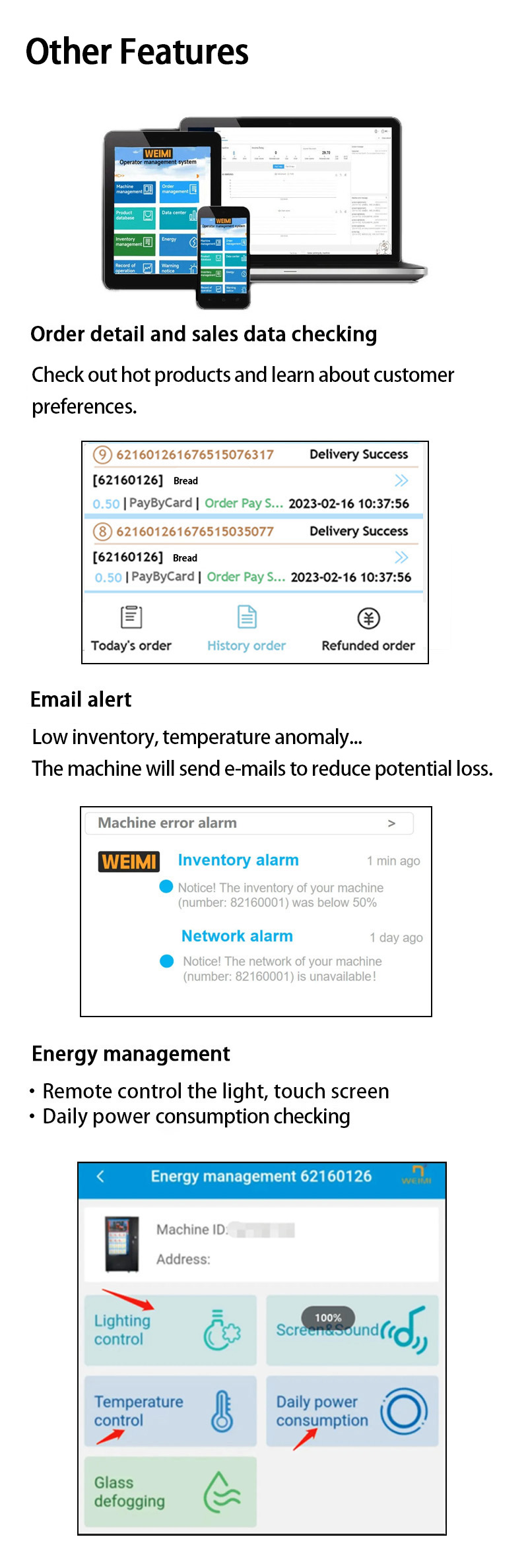 Weimi farm produce locker vending machine with smart management system, retailers can check order detail and sales data