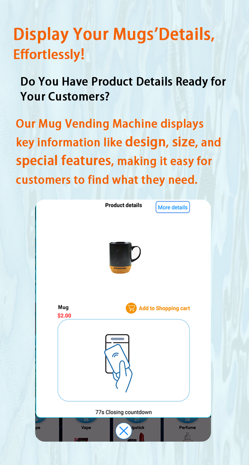 high quality weimi cuo vending machine with 21.5' inch touchscreen. our mug vending machine displays key information like design,size, size and special features, making it easy for customer to find what they need