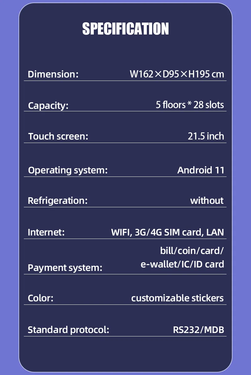 Specification of weimi otc medicine vending machine. large capacity for high volume use