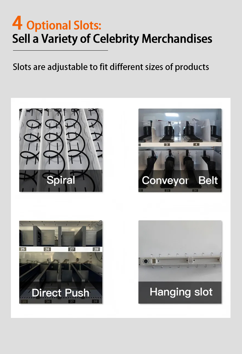 4 optional slots for selling a variety of celebrity merchandises. slots are adjustable to fit different sizes of products