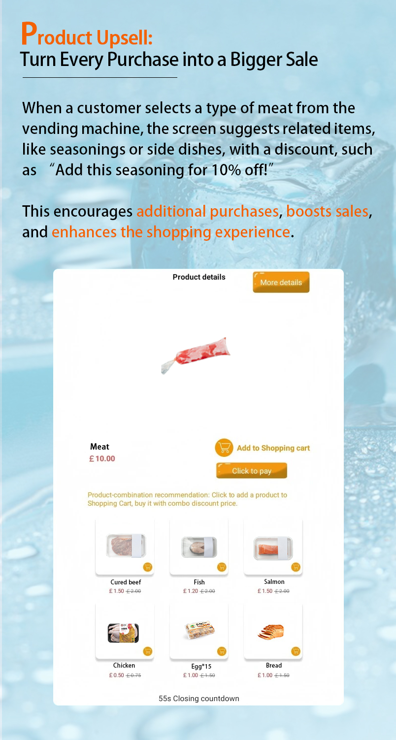 Weimi lockers vending machine with the function of product upsell to encourage additional purchases, boosts sales, and enhance the shopping experience