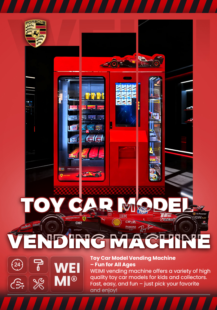Weimi toy car vending machine with customized sticker and wraps. Bulk capacity for selling racing car model.