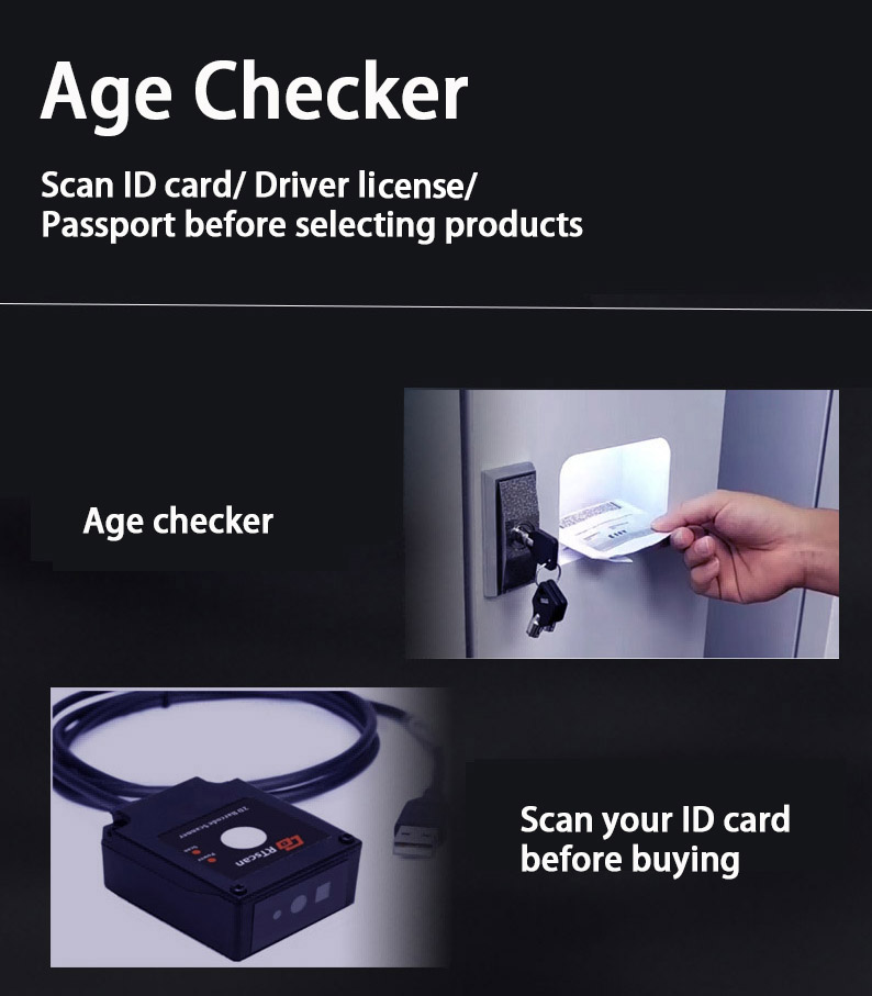 Weimi mini vending machine for vapes with age verification. scan id card or driver license before selecting products