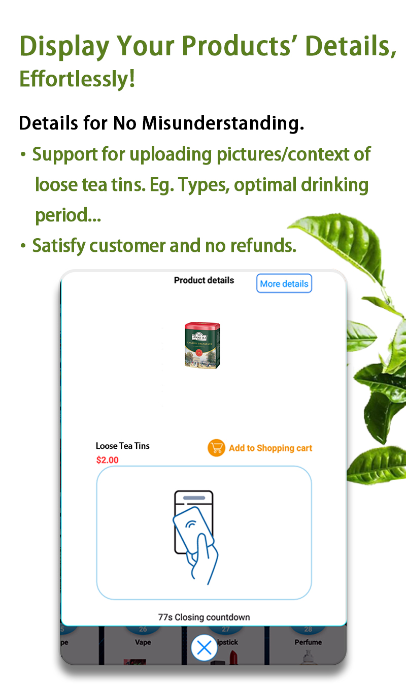 Weimi black tea vending machine with smart management system to display the detailed information of tea bags, satisfy customer and no refunds