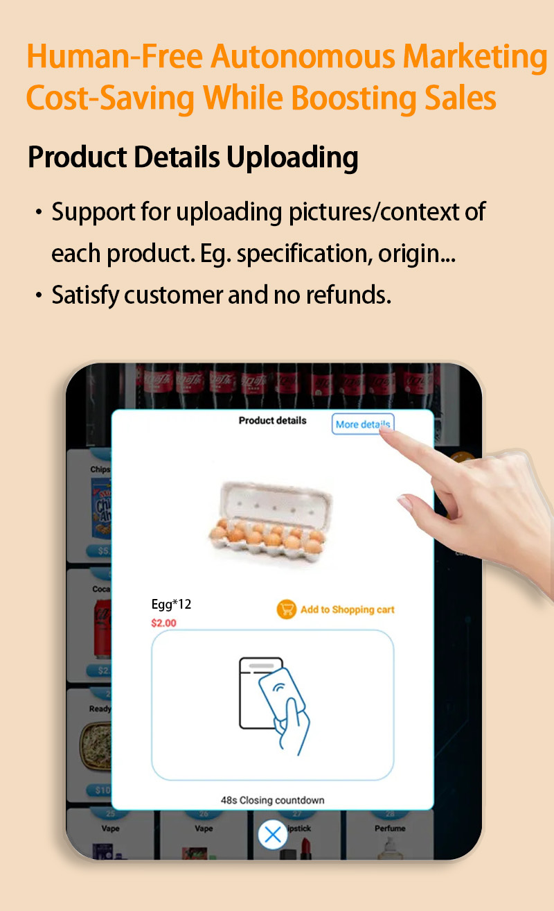 Weimi smart vending machine for eggs with product details uploading, with our human-free autonomous marketing help retailers save costs while boosting sales