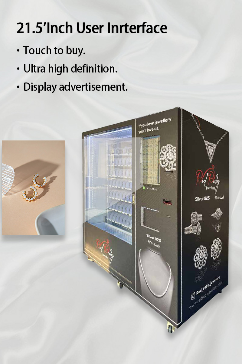 Weimi automated jewelry dispenser with 21.5'inch user interface to display advertisement