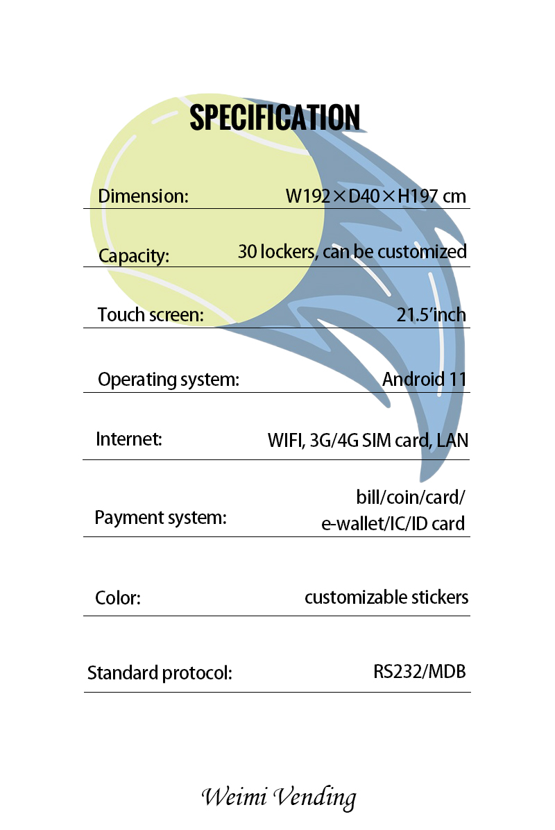 the specification of weimi towel rental vending machine with rental system for gym stadium