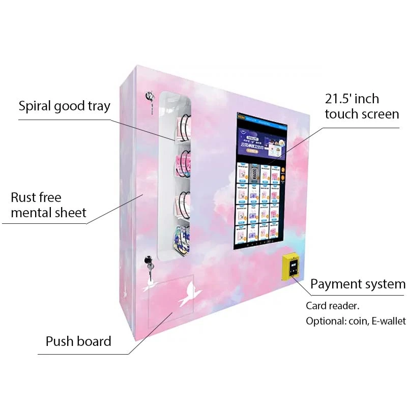 weimi wall mounted sanitary napkin vending machine with touch screen and optional payment methods. spiral good tray to sell more products. 21.5 inch touch screen to push board