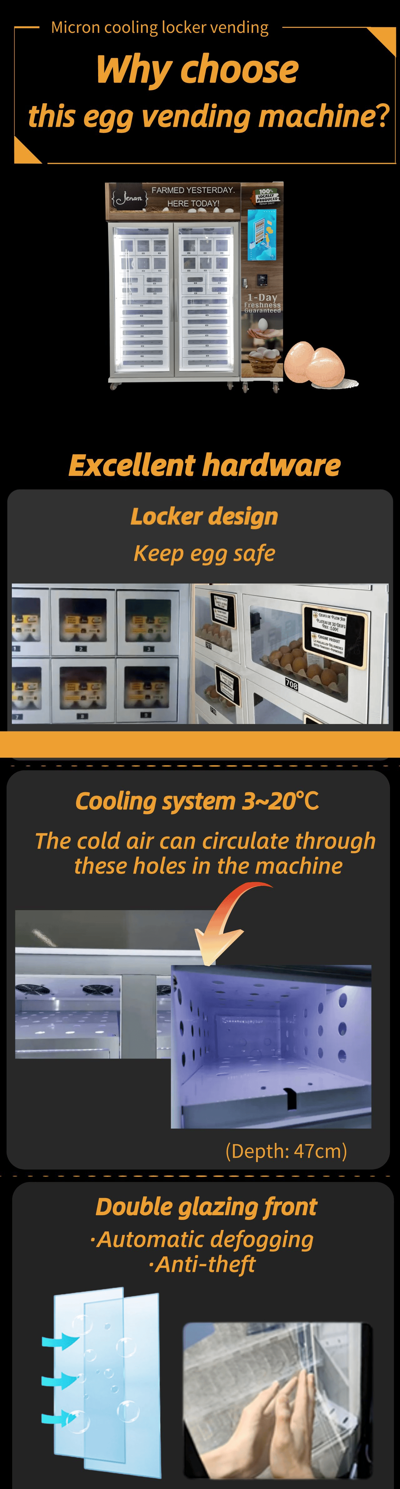 Chicken Egg Vending Machine with cooling system in supermarket