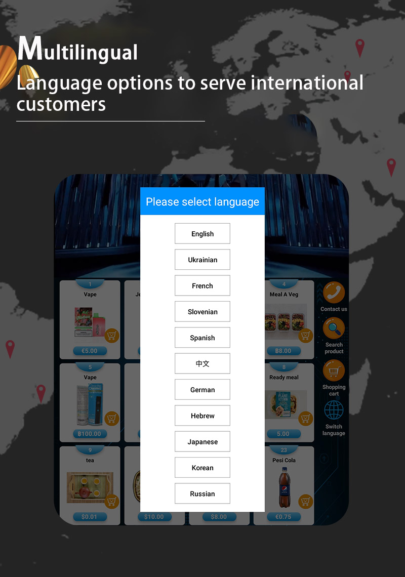 Weimi cultural and creative products vending machine with multilingual. wherever in airport or tourism spots, our machines can serve for people from different countries.