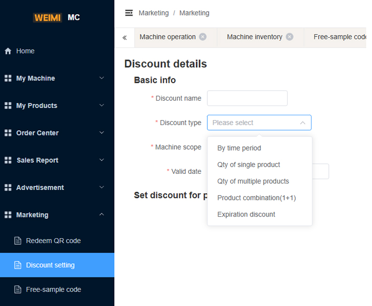 Weimi Premium Toy Car Vending Machine with Redemption Code System for Shopping Malls. Auto-discounts and promotion mode setting