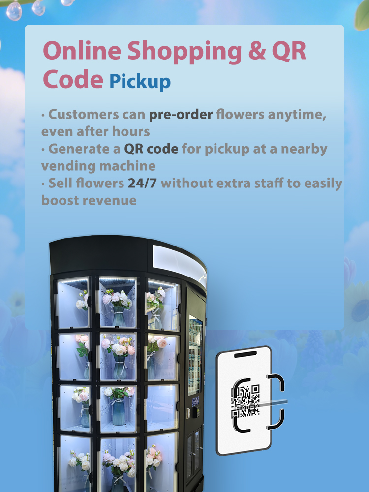 Weimi fresh flower vending machine with new function of online shopping & QR code pickup to broaden sales channels
