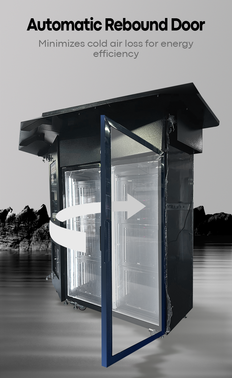 automatic rebound door in the flower vending machine for minimizing energy loss