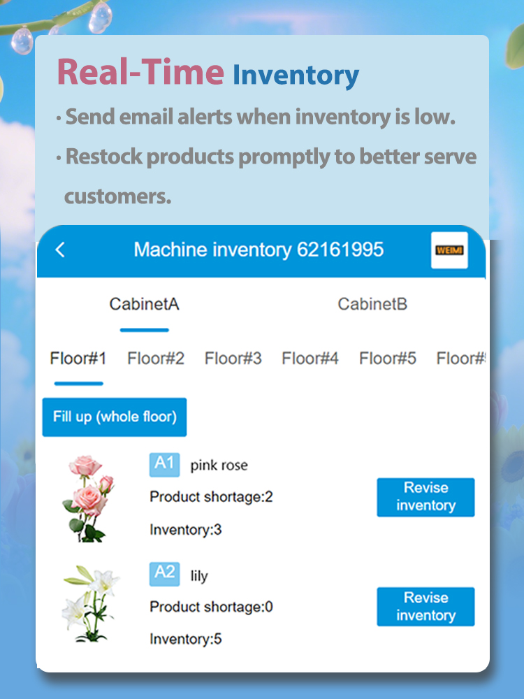 Weimi vending machine for fresh flower with real-time inventory, retailers can restock products promptly to better serve customers
