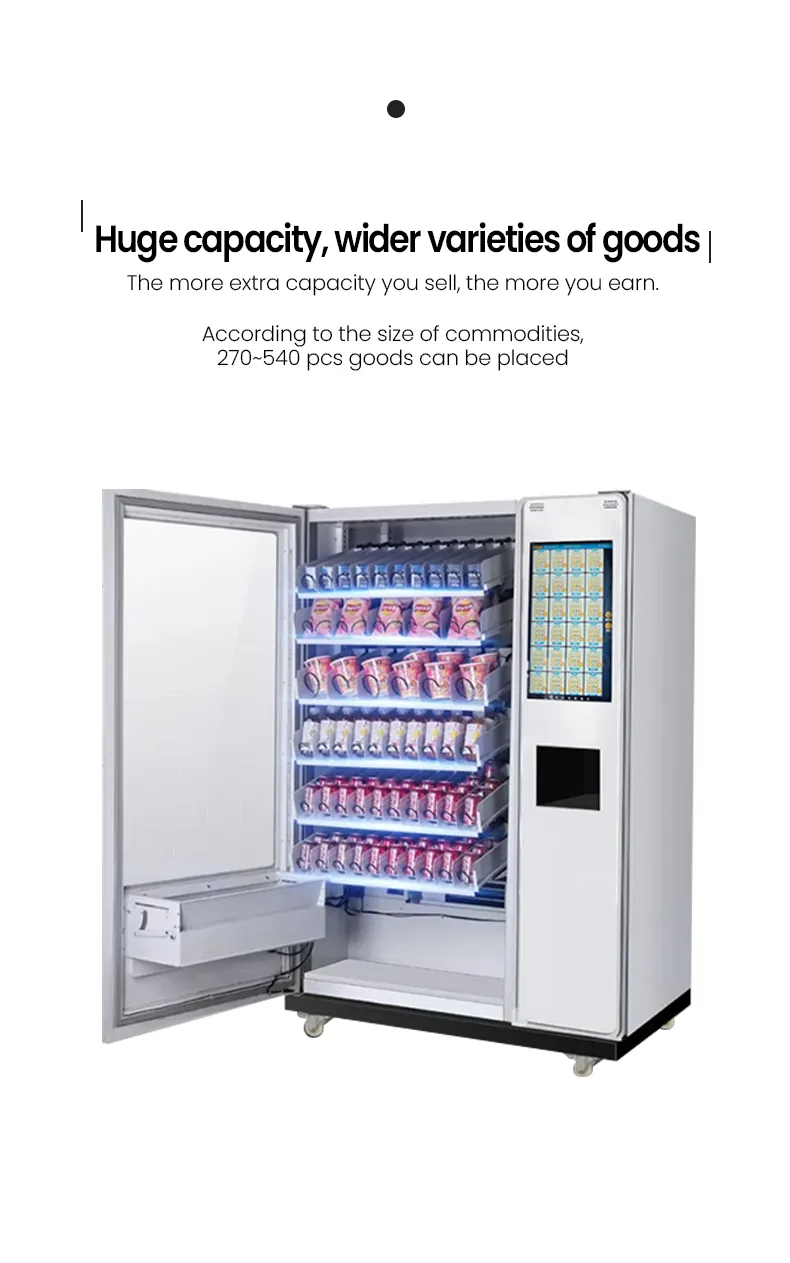 Combo snack drink vending machine has huge capacity for varieties of goods