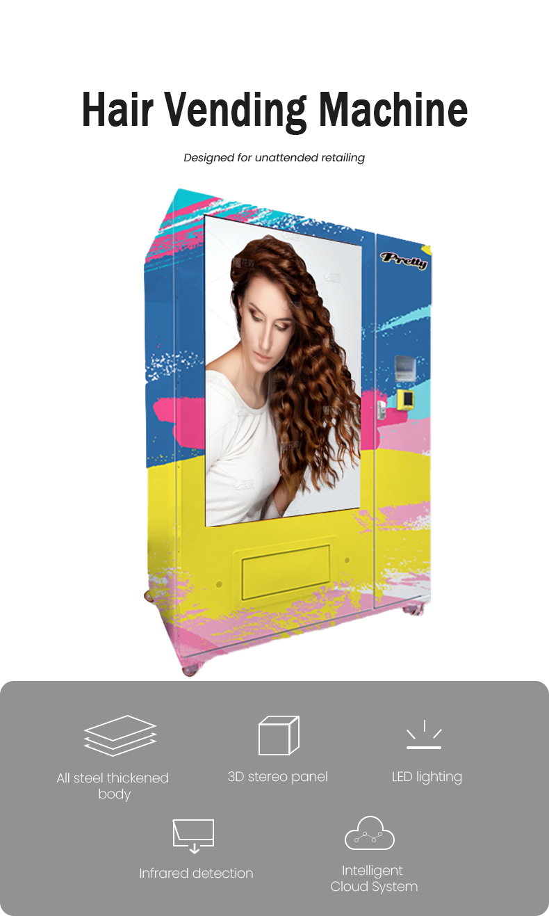 hair extension vending machine with large touchscreen and smart system has high quality hardware, designed for unattended retailing, support to add your own logo. hair vending machine near me
