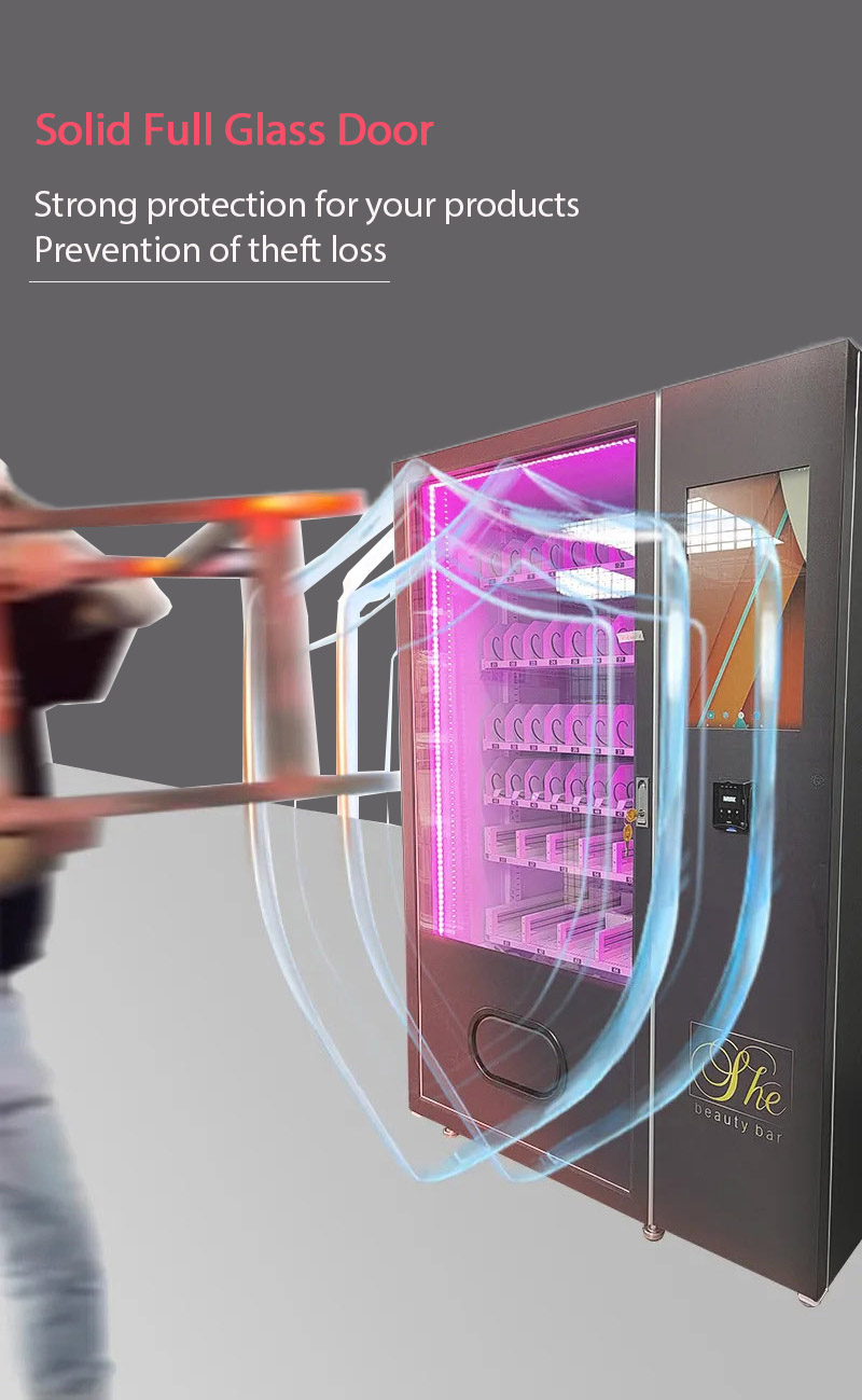 weimi pokemon tcg vending machine with solid full glass door, providing strong protection for retailers products, and prevention of theft loss