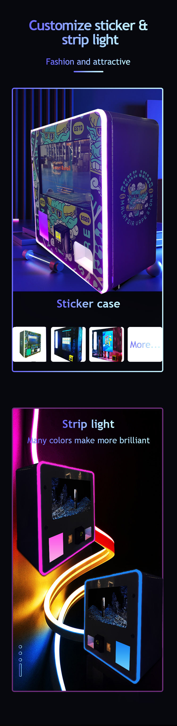 our desktop mini vape vending machine is support to customize, you can design the sticker and put it on the machine