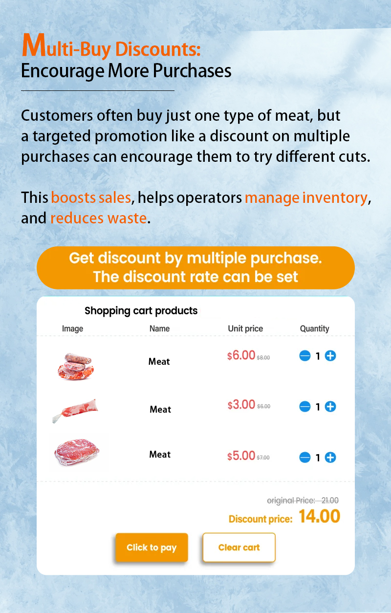 Weimi chicken vending machine with freezer system can boost sales and help operators manage inventory and reduce waste by multi-buys discounts