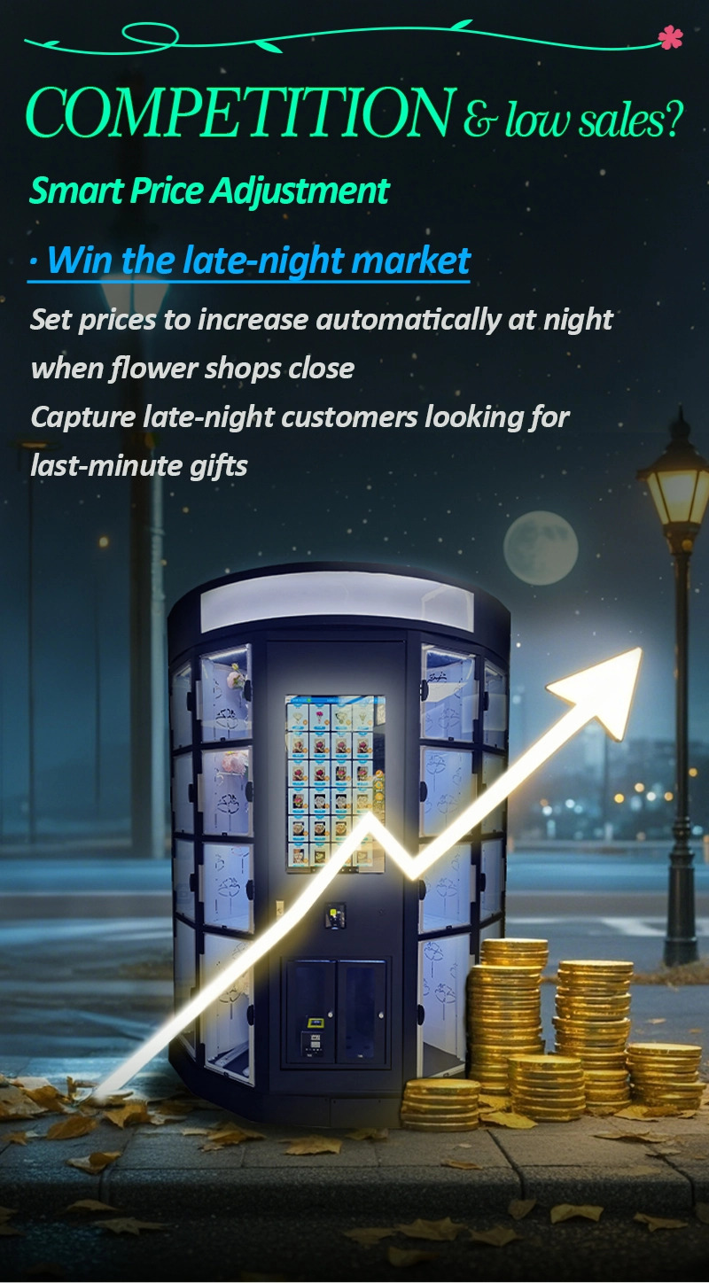 Weimi self-service fresh flower dispenser. smart price adjustment to win the late-night market