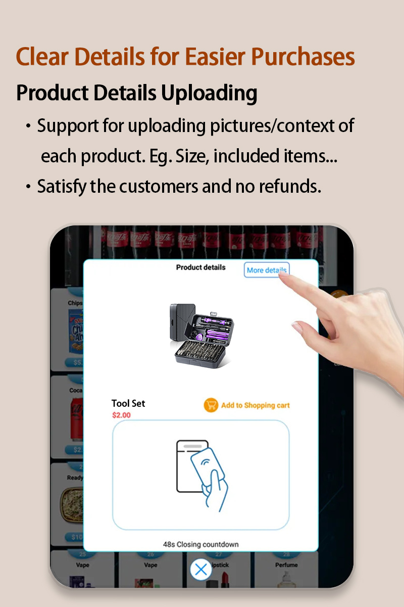 Our smart tool vending machine has the function of uploading details of products for easier shopping