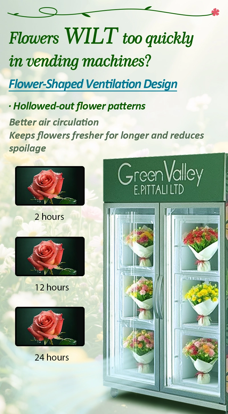 24/7 flower kiosk with flower-shaped ventilation design.