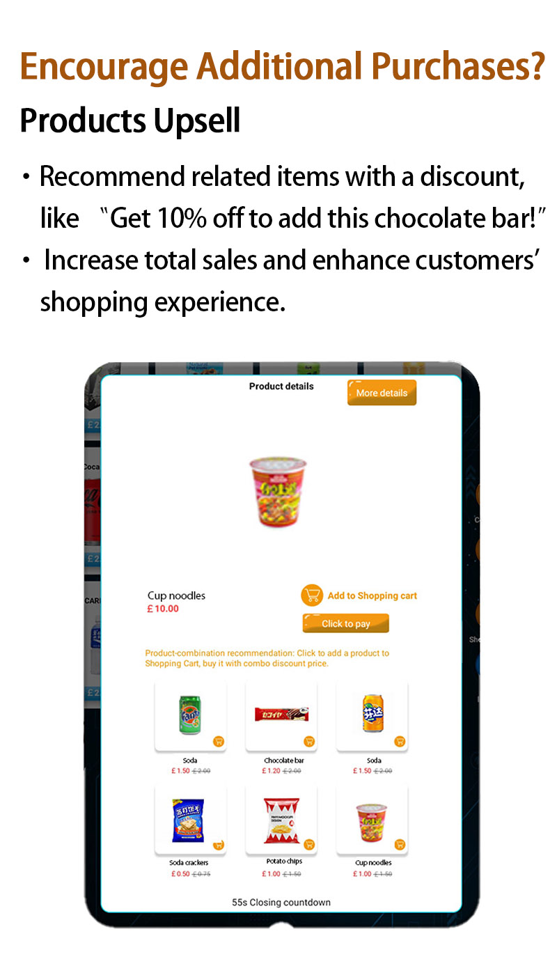 Weimi snacks and drinks vending machine with products upsell to increase total sales and enhance customers' shopping experience