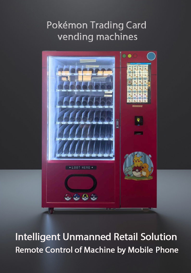 intelligent unmanned retail solution of pokemon card dispenser. our machines support for remote control of machine by mobile phone
