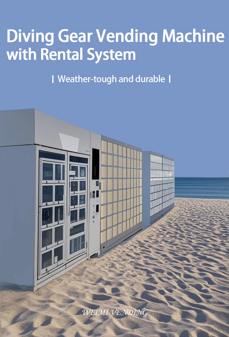 weimi diving gear vending machine with rental system. the machine body is weather-tough and durable.