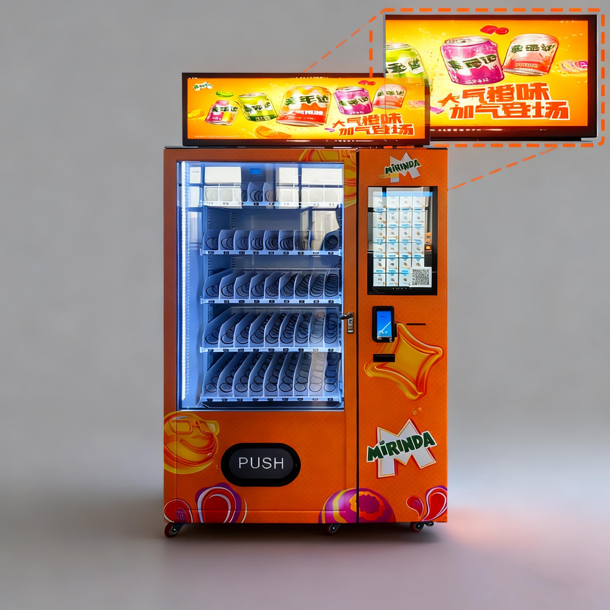 Weimi branded cold drink vending machine with HD top screen and multiple payment methods