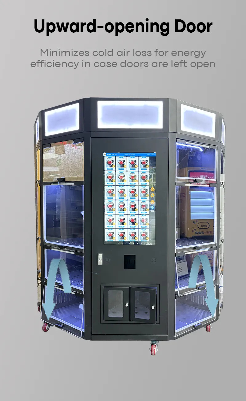 weimi vending machine for flowers with industrial grade sheet metal exterior. our machines equipped with upward-opening door, which can minimizes cold air loss for energy efficiency in case doors are left open