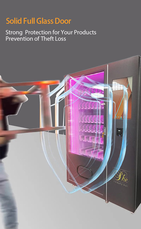weimi pokemon tcg vending machine with solid full glass door, providing strong protection for retailers products, and prevention of theft loss