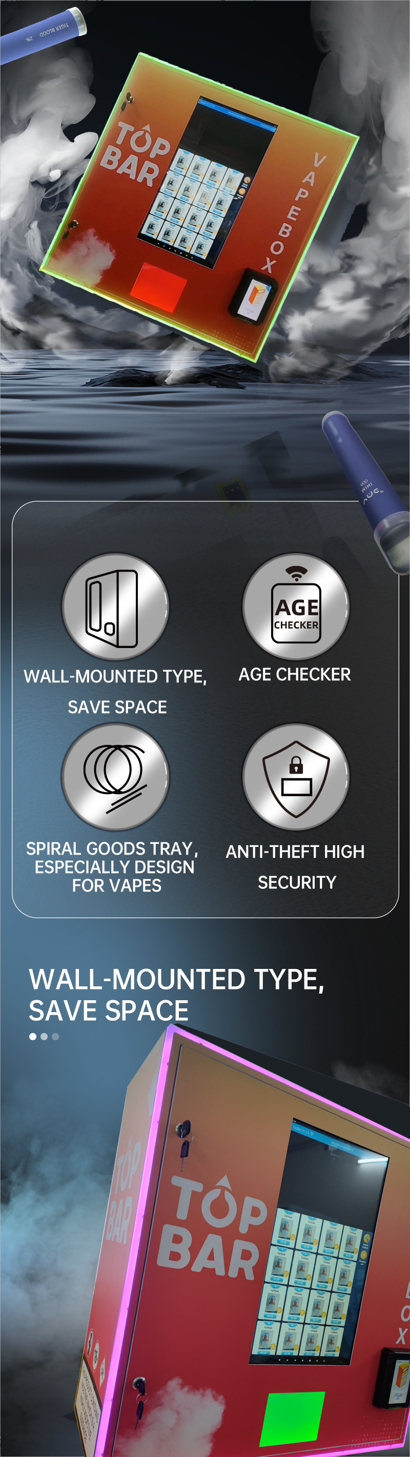 wholesale mini vape vending machine age checker in bar