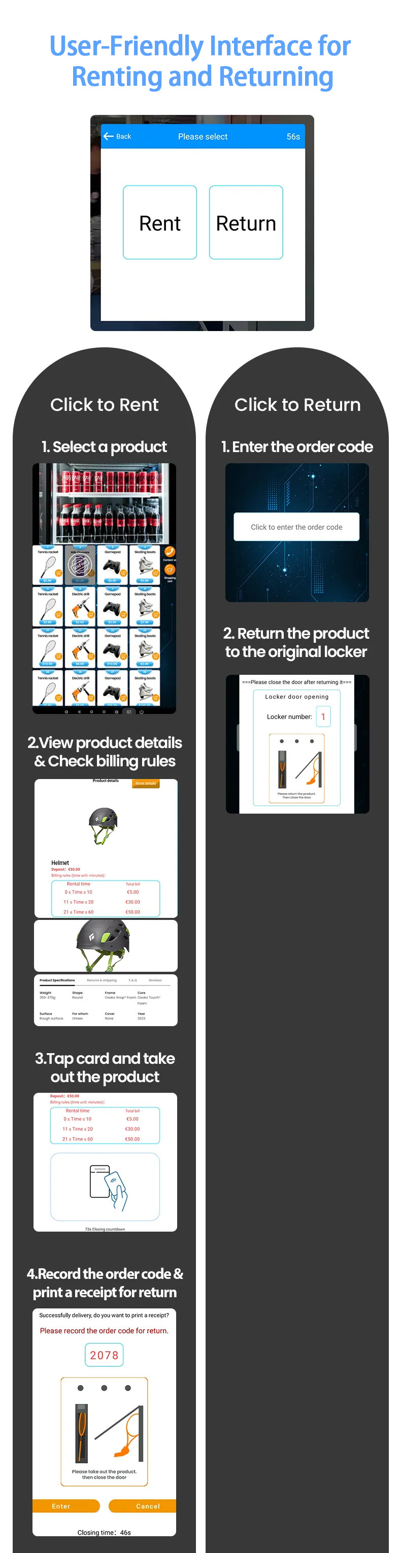 Weimi sports equipment vending machine with user-friendly interface for renting and returning