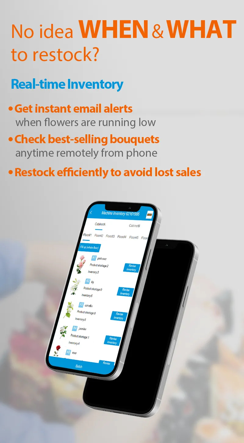 Weimi floral kiosk vending machine with real-time inventory checking, get instant email alerts when flowers are running low