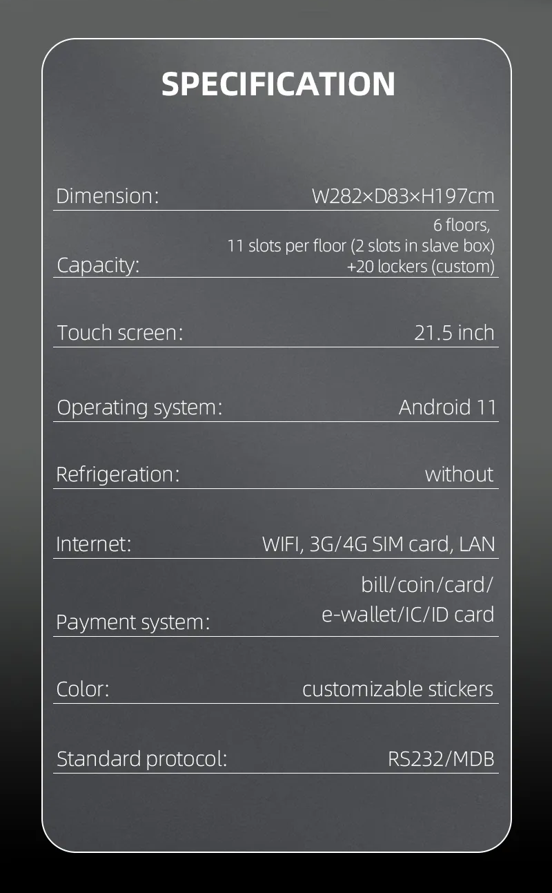 specification of our smart vending machine