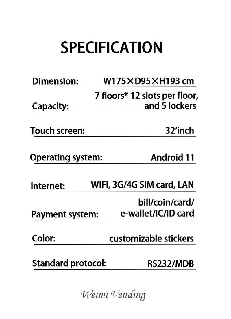 the specification of Weimi Large Capacity IP Toy Kiosk Cartoon Characters Tom & Jerry Toy Vending Machine with Smart Management System