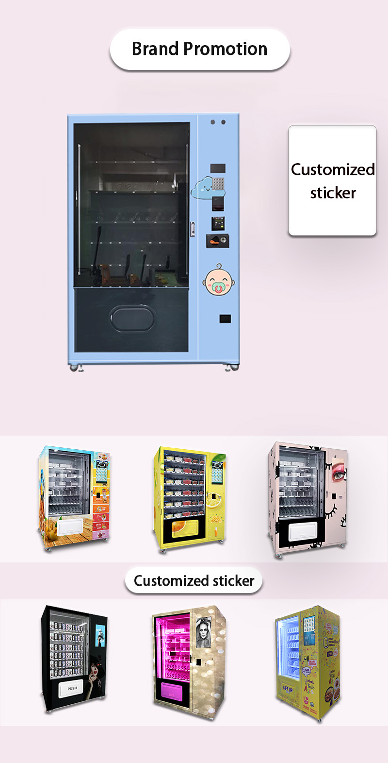 Weimi Baby products dispenser machine with Keyboard and Smart Software System in Shopping Mall. customized sticker for brand promotion