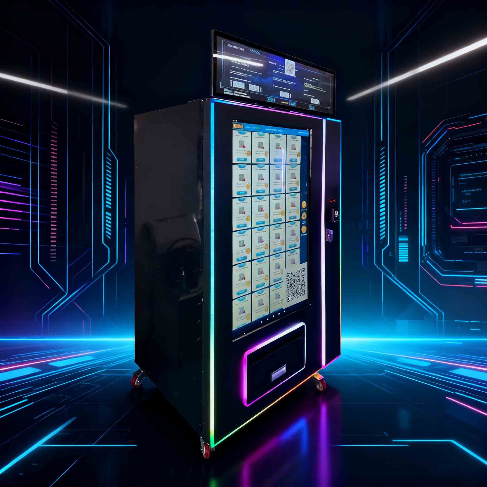 Weimi Large Touchscreen Electronics Vending Machine with LED Strips & Top Screen - For Earphones/Power Banks