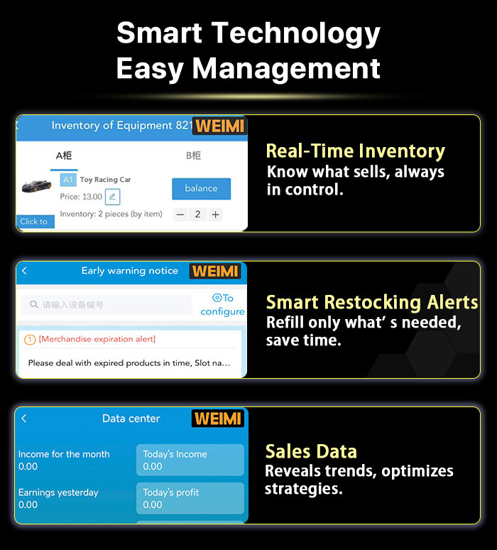 Weimi Premium Toy Car Vending Machine with Redemption Code System for Shopping Malls. smart operating system for remote management