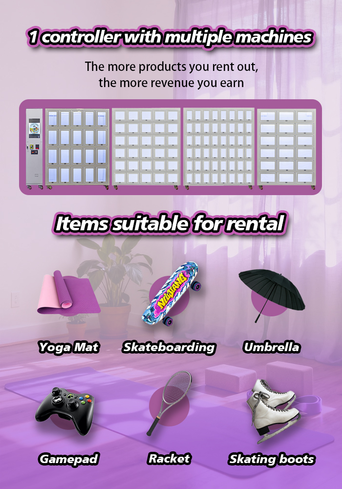 smart rental system for renting mat and towel. 1 controller with multiple machines