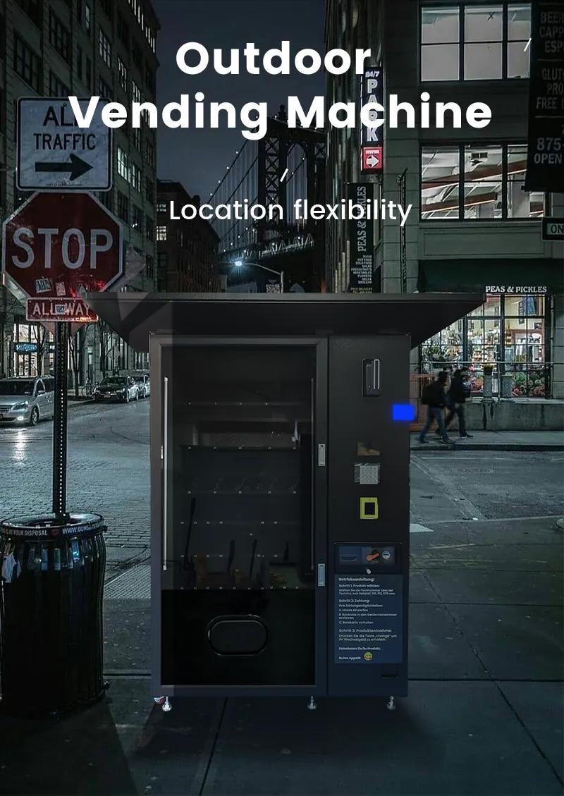 Weimi waterproof outdoor snack drink vending machine with shelter awning for Malaysia use. Outdoor snack vending machine satisfy you with location flexibility