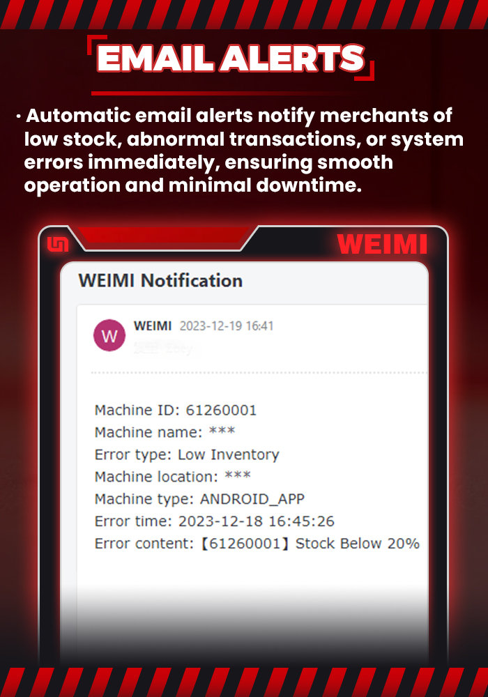 Email alerts for ensuring smooth operation and minimal downtime
