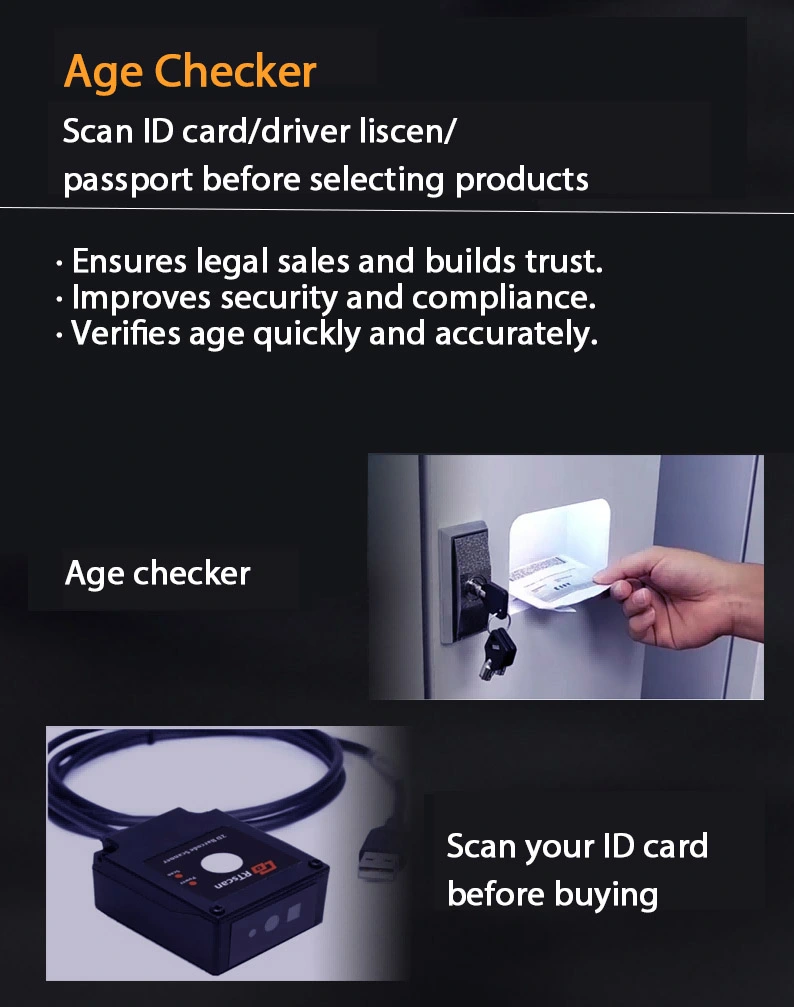beer vending machine with elevator delivery beer safely. age checker for prevention law penalty. retailer can choose swiping or scanner of age verification