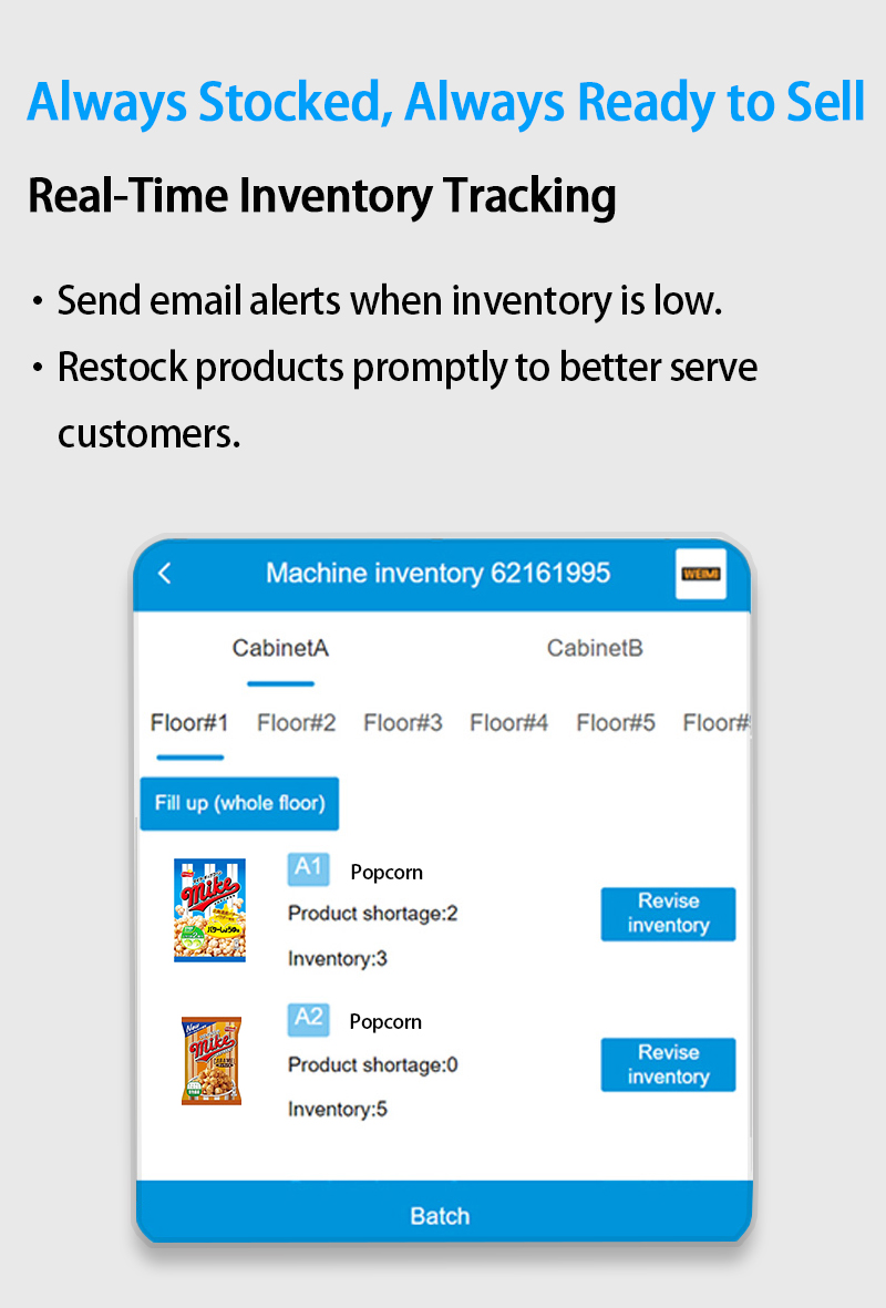 Il nostro distributore automatico di popcorn per la vendita di snack con un sistema di gestione intelligente per il funzionamento remoto. I rivenditori possono controllare i livelli di inventario per il rifornimento tempestivo